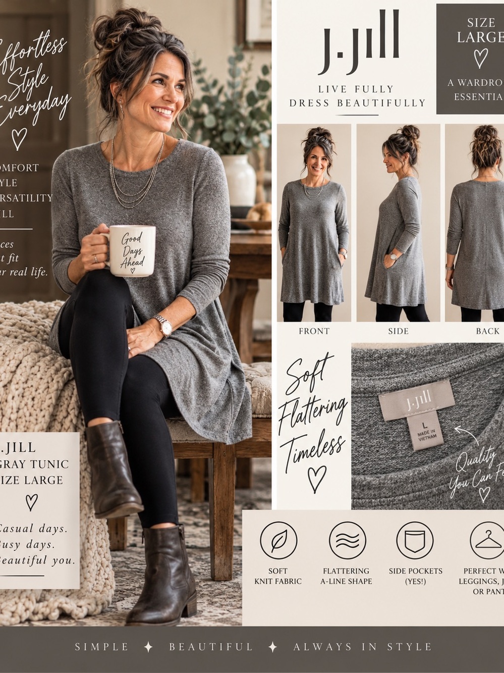 J.Jill’s Pure Jill Collection’s long-sleeve, heather-gray tunic Large